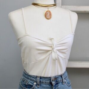 GAP Stretch Vintage Y2K White Front Knot Spaghetti Strap Tank Top Size Large